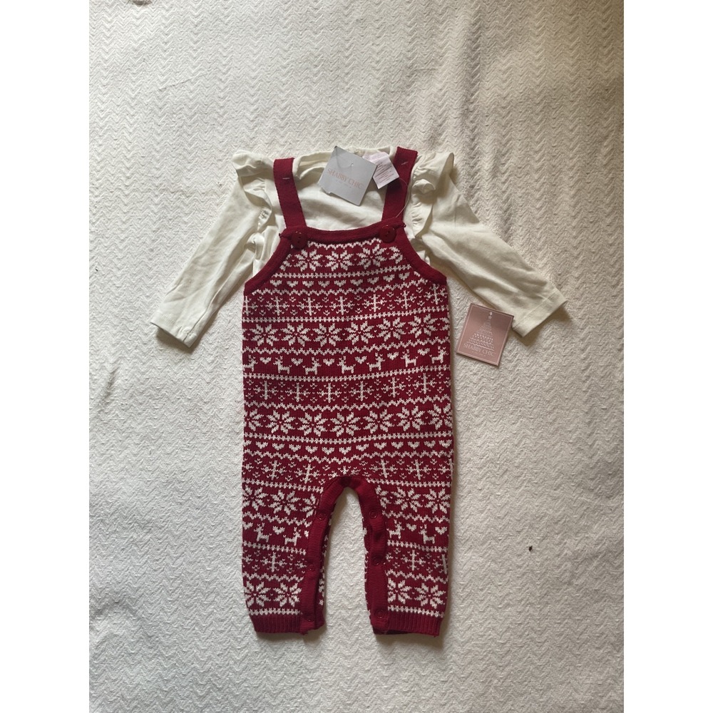 Shabby Chic Baby Outfit Set Size‎ 3-6M Red Knit Jumper Bodysuit Top Winter